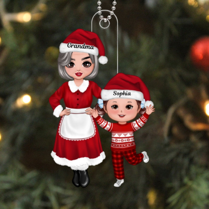Christmas Grandma Grandpa Claus Standing Grandparents & Kid Gift For Grandson Granddaughter Personalized Acrylic Ornament