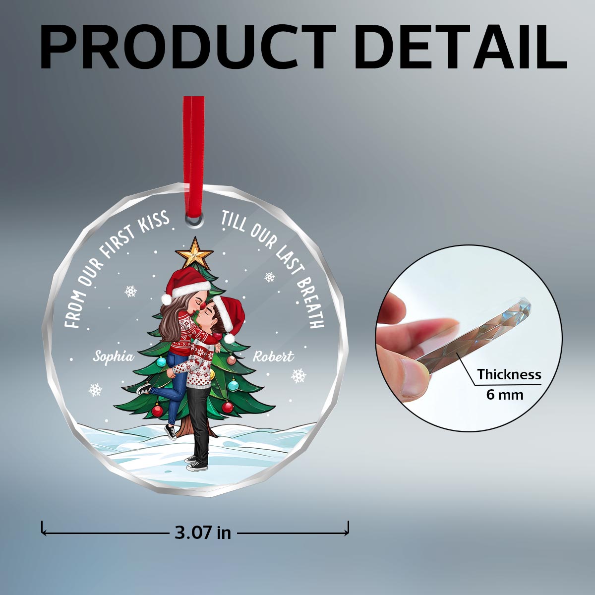 Couple Hugging Kissing Christmas Tree Personalized Glass Ornament, Christmas Gift For Him, For Her