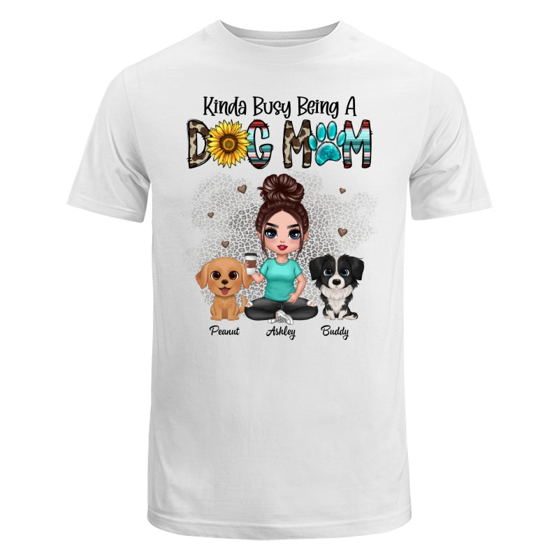 Kinda Busy Being A Dog Mom Western Pattern Teal Leopard Sunflower Doll Girl & Watercolor Dog Personalized Shirt
