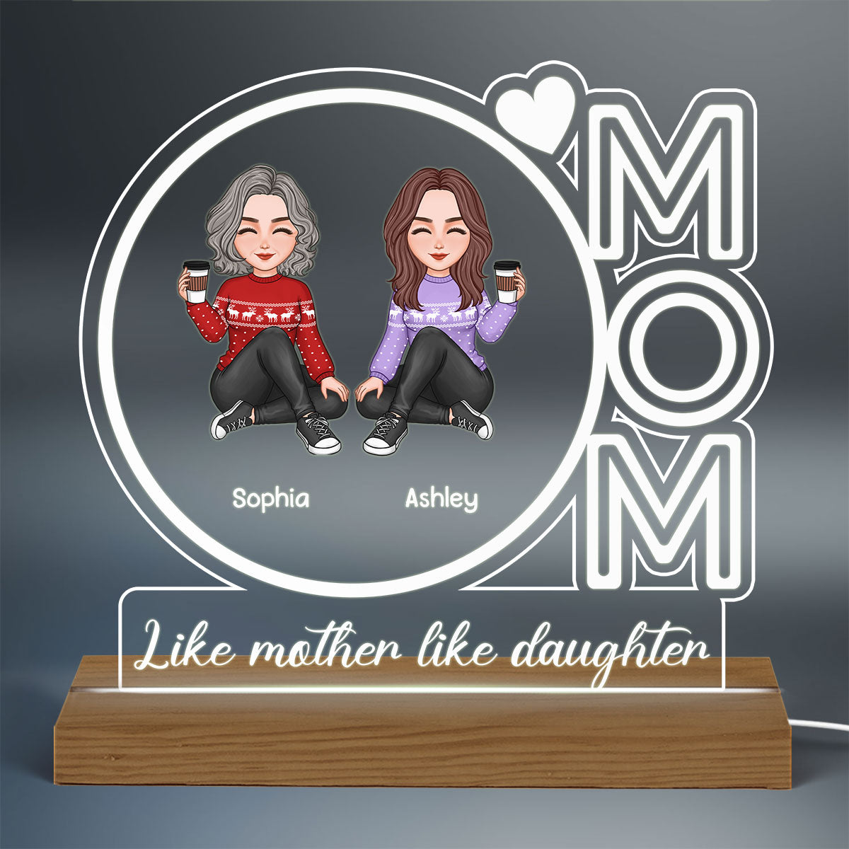 Mom We Love You Cute Doll Mother Daughter Son Personalized Custom Shaped Acrylic Plaque With LED Night Light