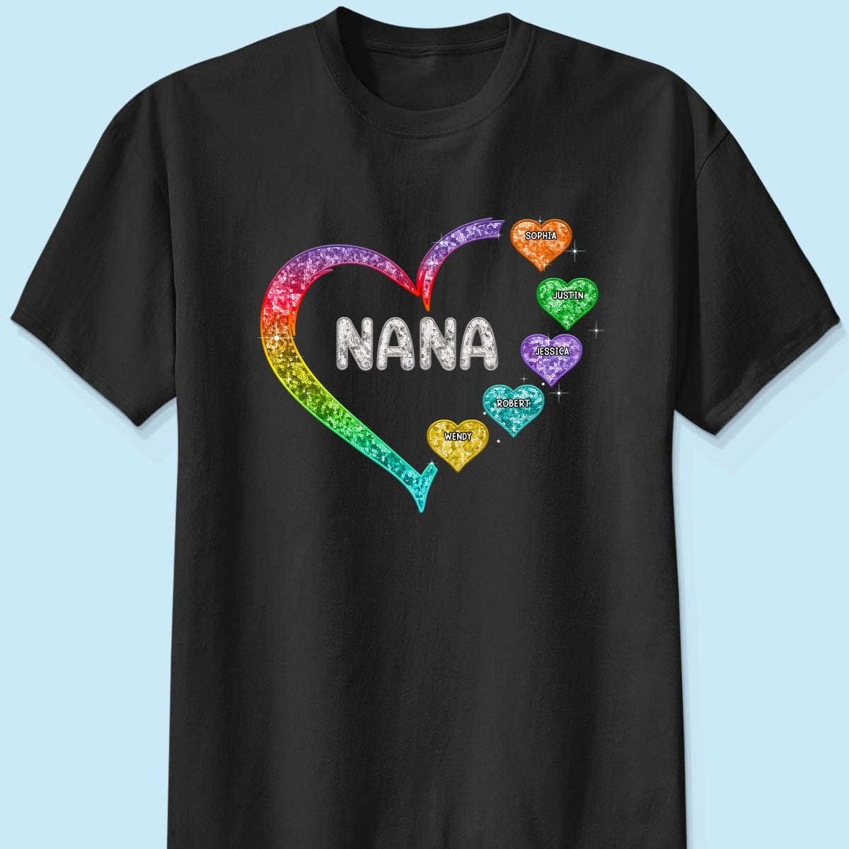 Grandma Mom Heart Faux Sequin Embroidery Personalized Shirt