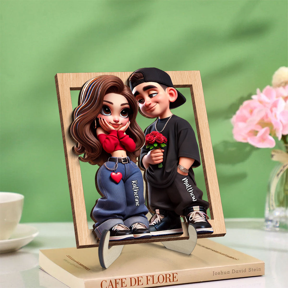 Personalized Y2K Couple 3D Effect Frame 2-Layer Wooden Plaque,  Gift, Anniversary Gift For Him For Her