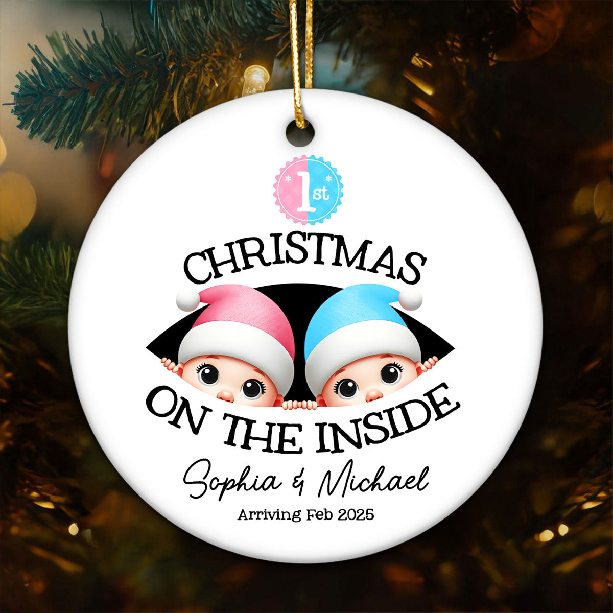 Personalized Twins Baby's First Christmas On the Inside Ornament, Custom Pregnancy Reveal Ornament, Expecting Parents