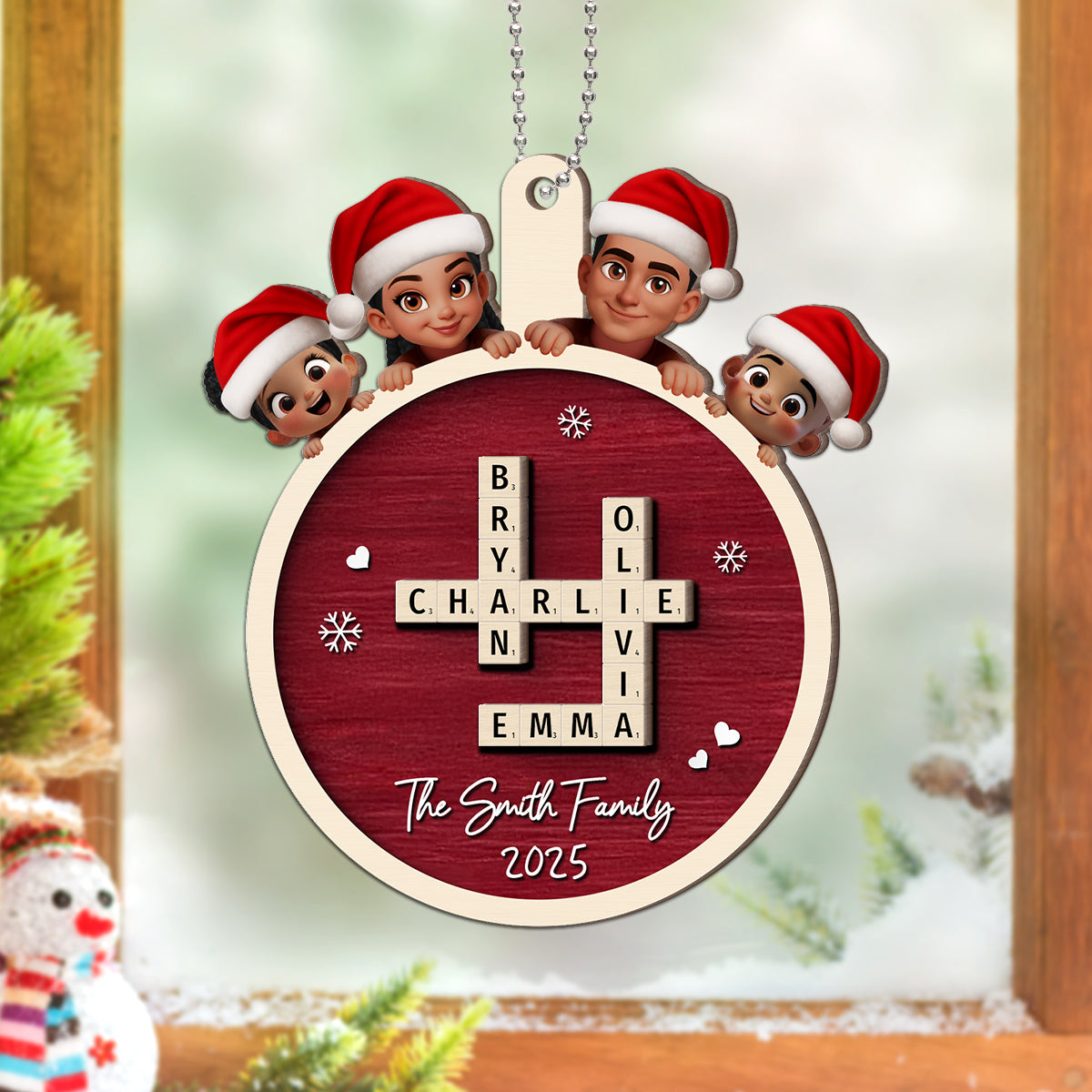 Grandkids Crossword Cute Kids Personalized 2-Layered Wooden Ornament, Christmas Gift for Granddaughter, Grandson