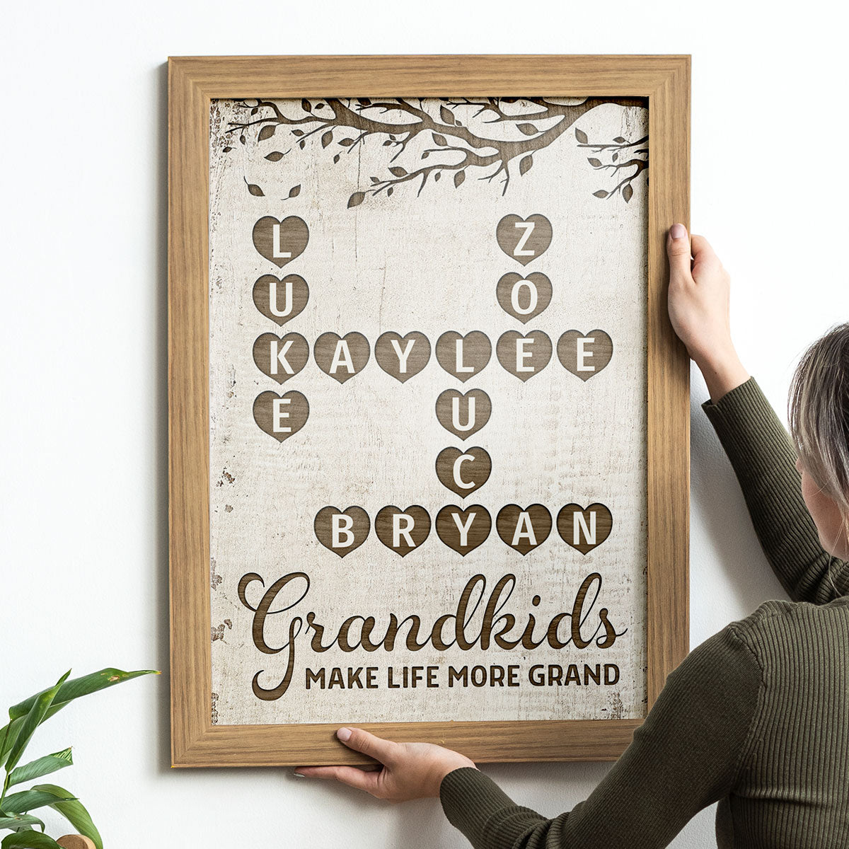 Grandkids Make Life Grand Heart Crossword Art Puzzle Personalized Poster