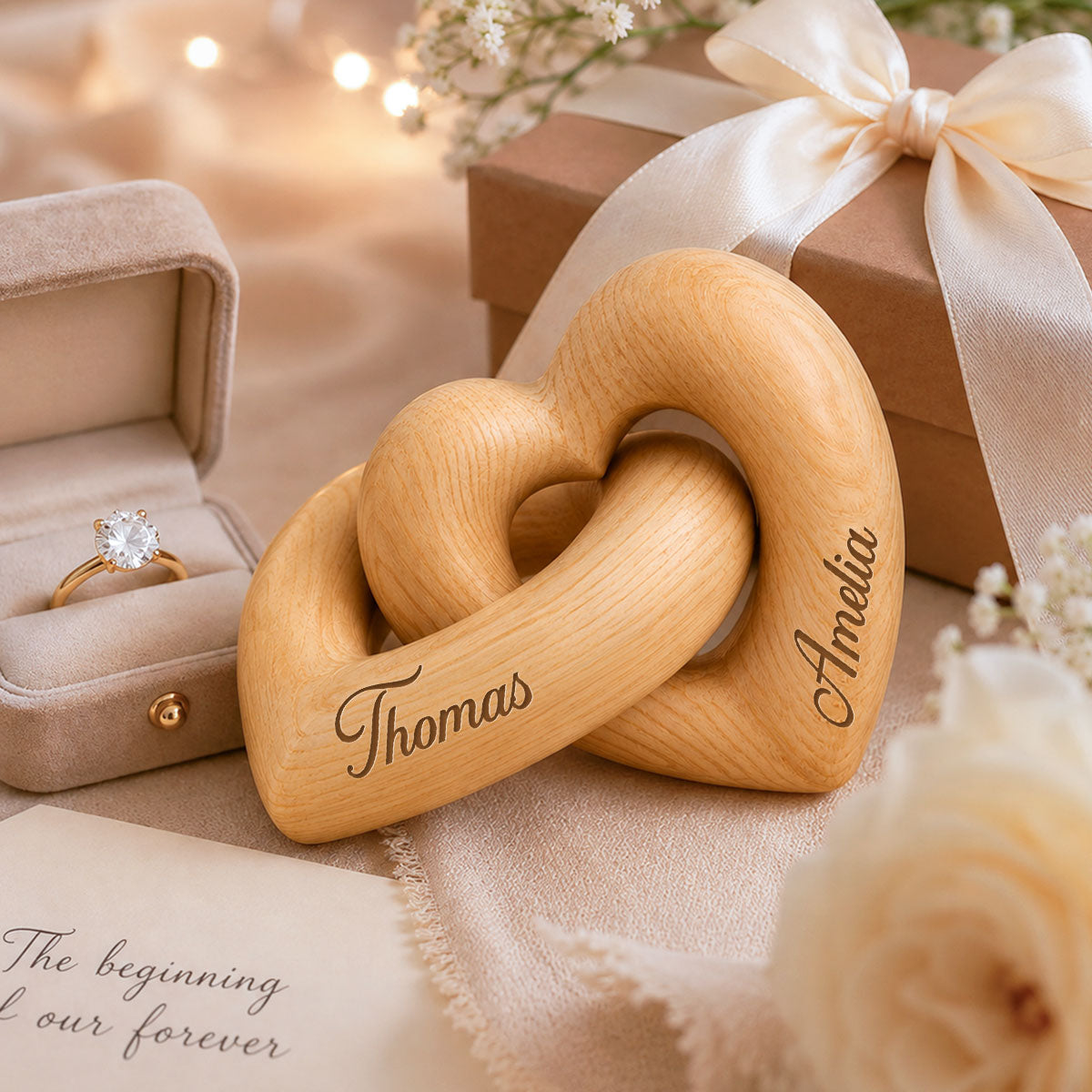 Personalized Wooden Heart Sculpture, Custom Couple Names Gift, Romantic Anniversary Gift, Heartfelt Gift for Her, Gift for Him