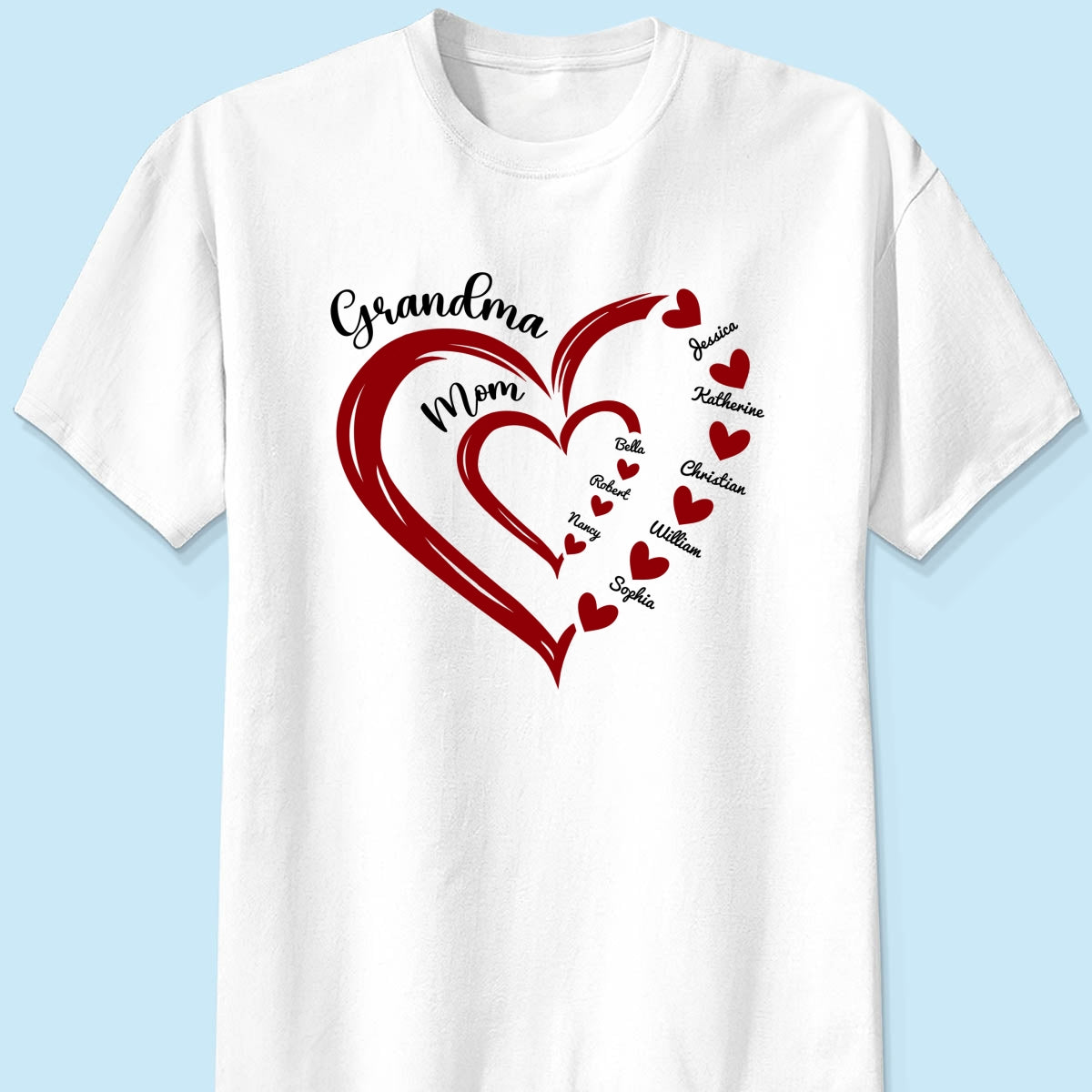 Heart In Heart Mom Grandma Personalized Light Color Shirt