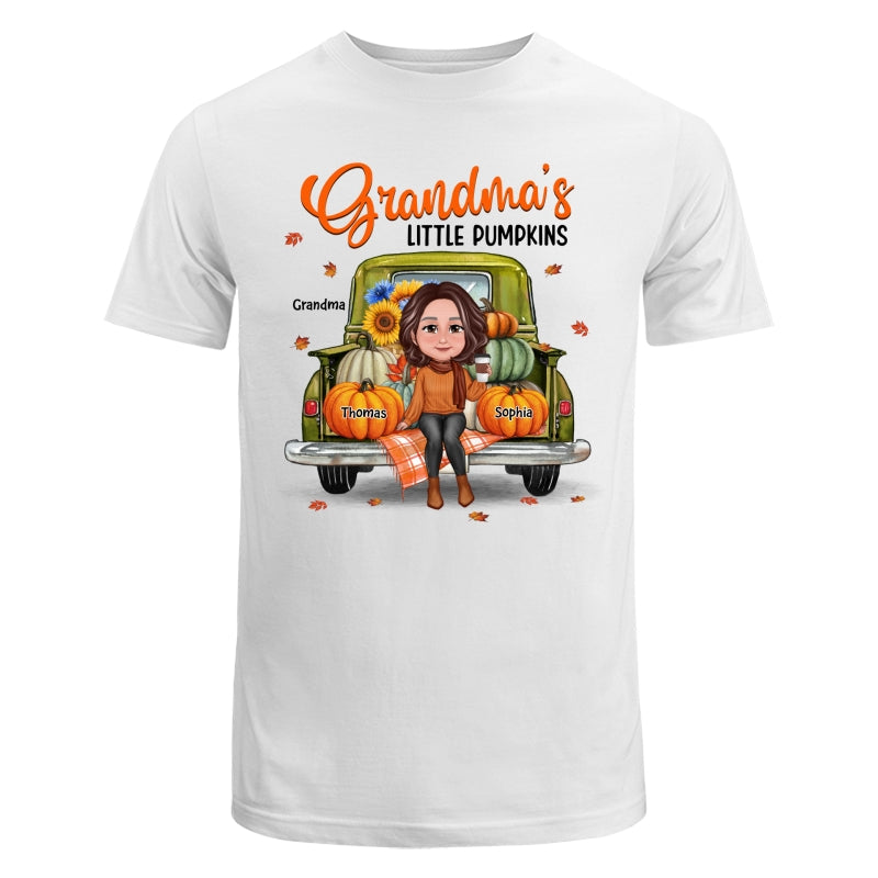 Grandma Sitting On Green Truck Pumpkins Fall Season Personalized Shirt