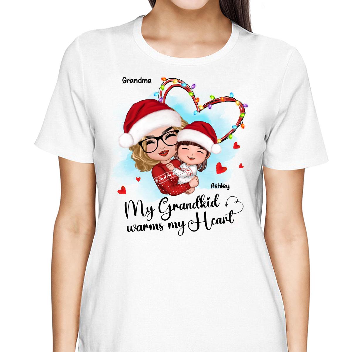 Christmas Doll Grandma Hugging Kid My Grandkids Warm My Heart Personalized Shirt