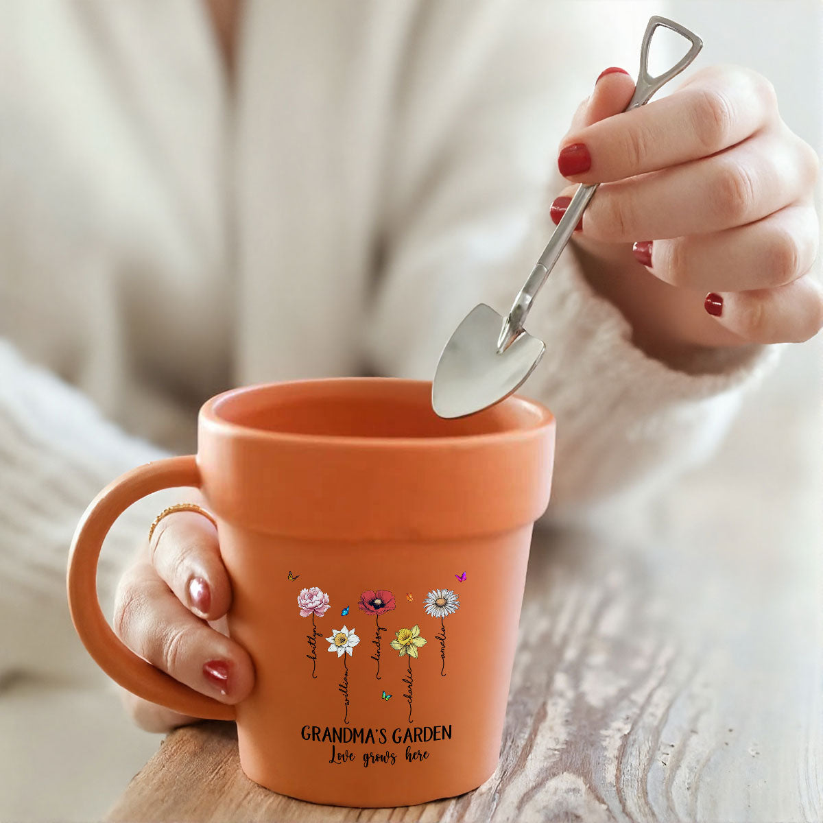 Grandma's Garden Love Grows Here Vintage Birth Month Flower Personalized Plant Pot Ceramic Mug