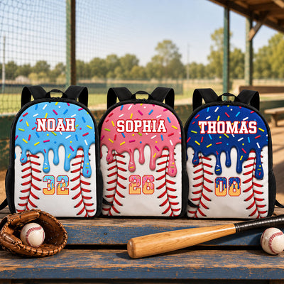 Baseball Drip Custom Name & Number - Personalized Backpack - Back To School Gift For Baseball Lovers, Baseball Players, Son, Daughter, Grandson, Granddaughter