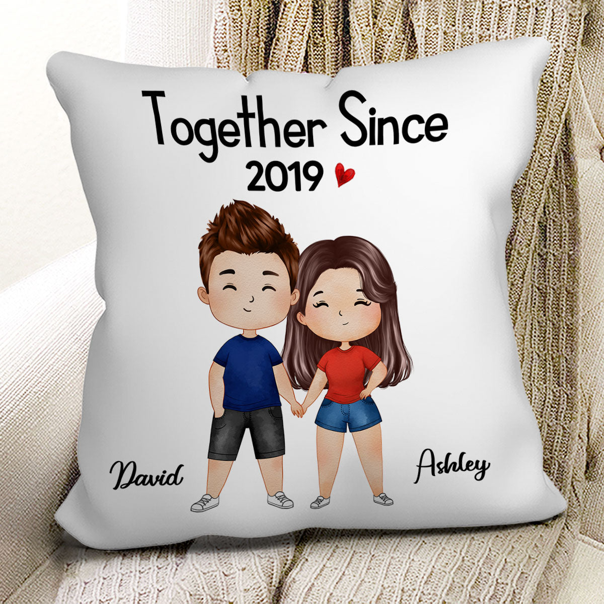 Watercolor Couple Sitting Gift For Him Gift For Her Personalized Pillow