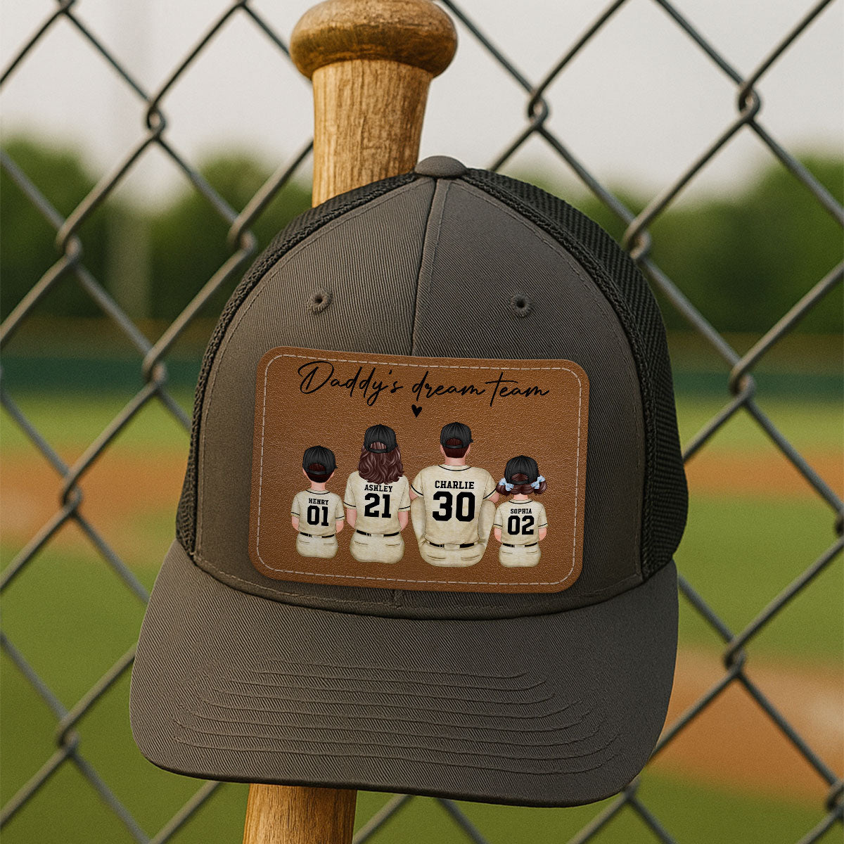 Retro Vintage Baseball Daddy's Dream Team Personalized Leather Patch Hat| Coolest Father's Day Gift For Dad, Husband