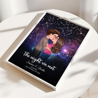 Couple Kissing Under the Stars Personalized Poster, Custom Star Map by Date, Couple Constellation Map, Gift for him and her