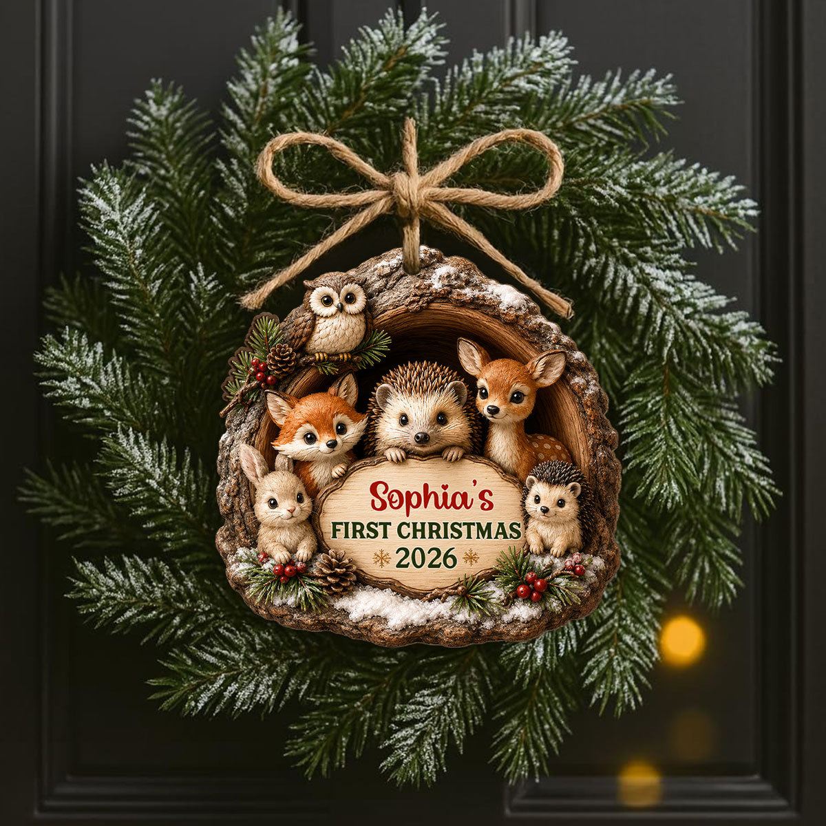 Baby First Christmas Woodland Animal - Personalized Wooden Ornament - Christmas Gift For Newborn Baby