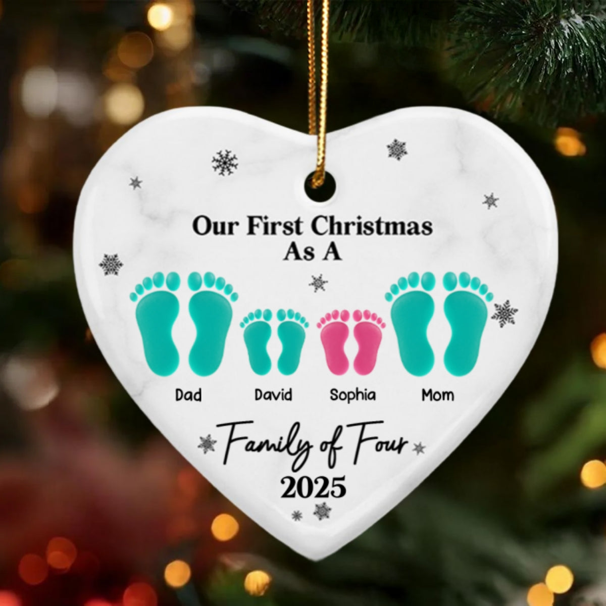First Christmas As A Family Footprints - Personalized Ceramic Ornament With Acrylic - Christmas Gift For Baby, New Born, Family
