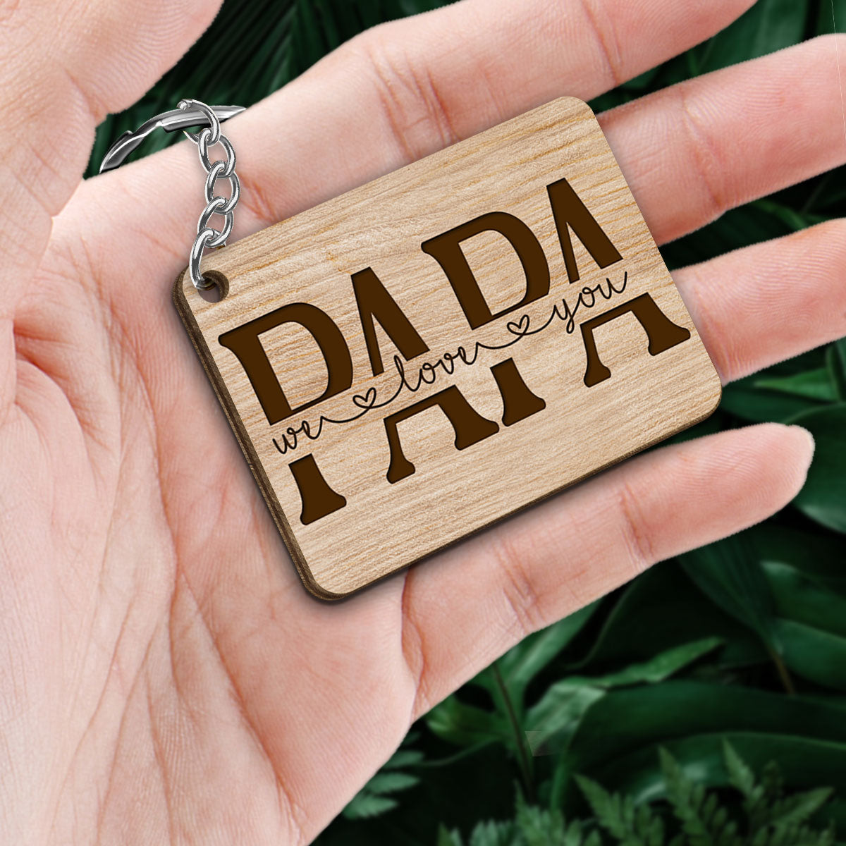 Best Papa Ever Back View Walking Man & Kids Personalized Wooden Keychain