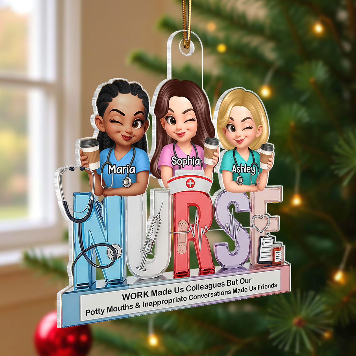 Personalized 3D Effect Nurse Besties Medical Icons Personalized Acrylic Ornament