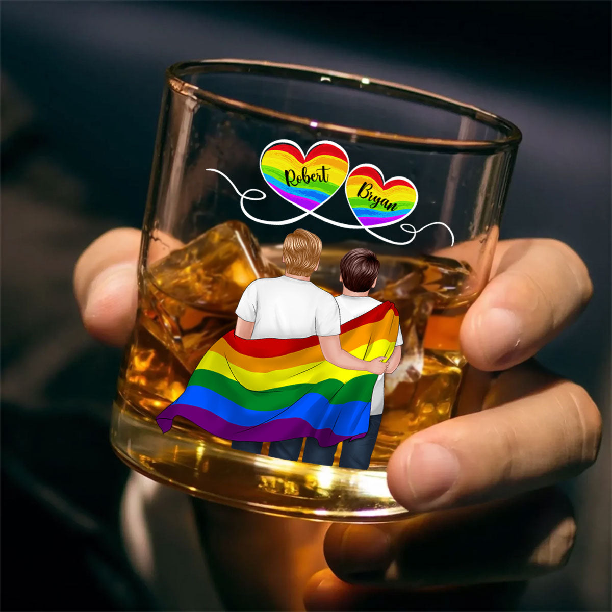 LGBT Couple Pride Month Personalized Whiskey Glass
