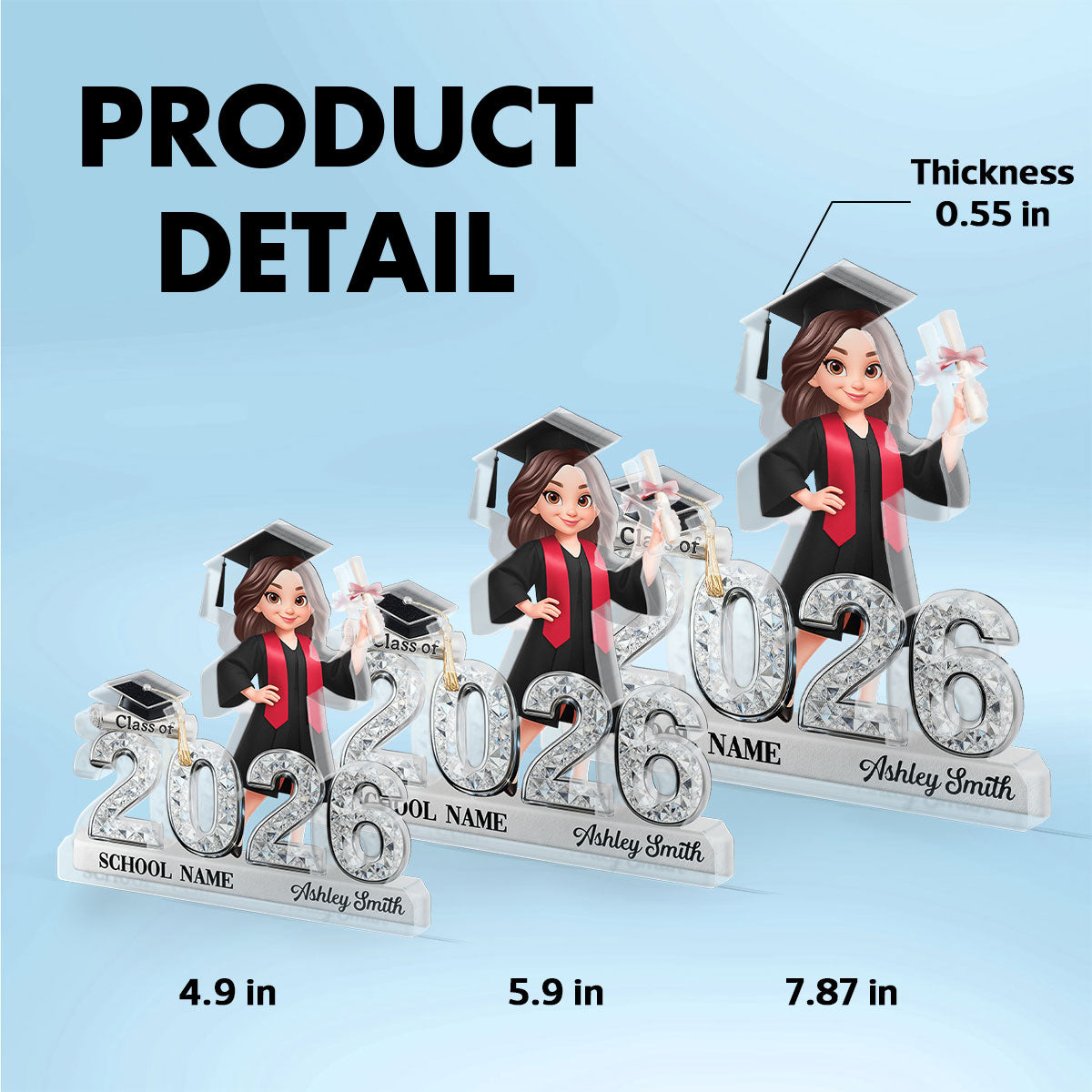 Class Of 2026 2027 Senior Shiny Effect 2D Flat - Personalized Acrylic Block Plaque - Graduation Gift For Graduates, Daughter, Son