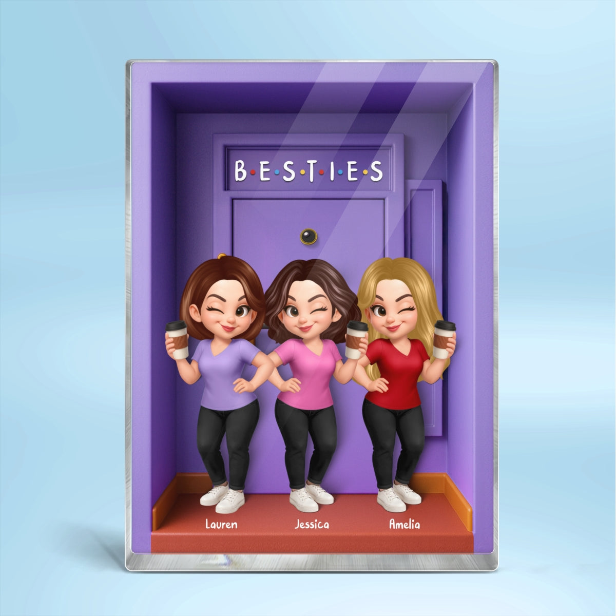 Besties Purple Door Entryway 3D Effect Personalized Acrylic Block, Gift for Best Friends, Besties, Sisters