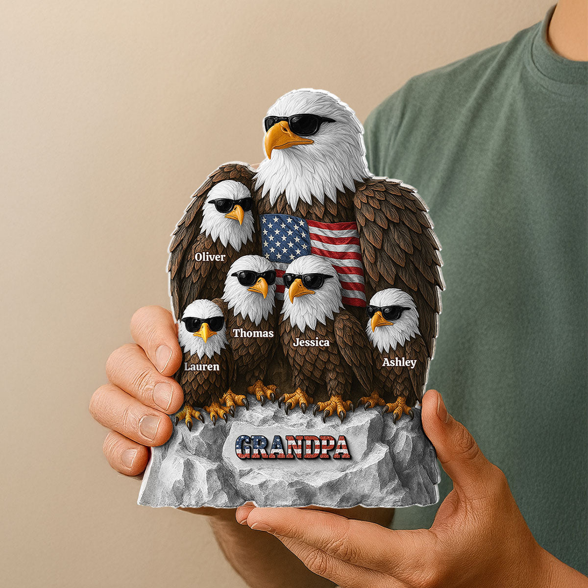 Eagle Dad Grandpa Personalized Acrylic Block Plaque, Perfect Keepsake, Paperweight, 2025 Father's Day Gift For Dad, For Grandpa