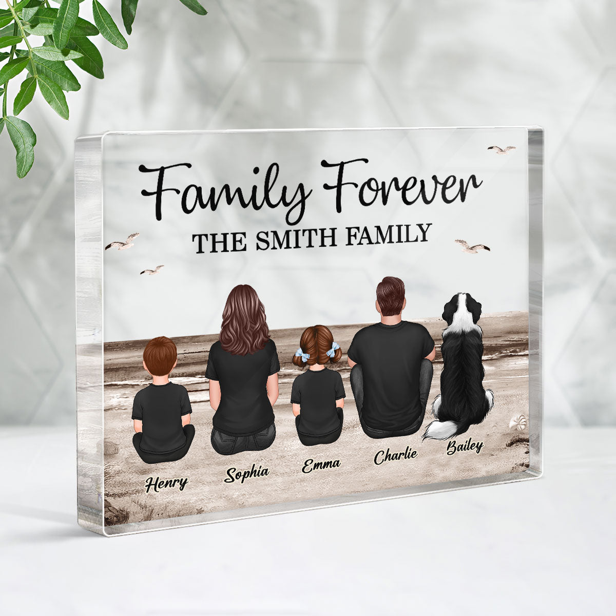 Retro Vintage Family Sitting Beach Landscape Personalized Rectangle Acrylic Block