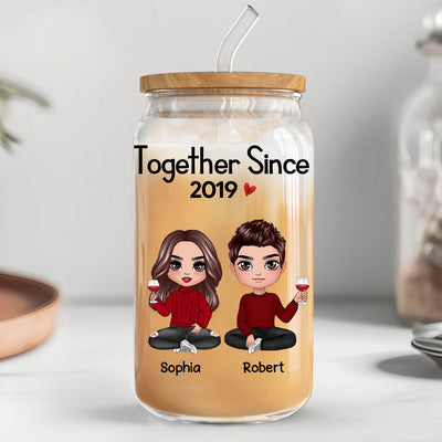 Doll Couple Sitting Anniversary Gift For Couples Personalized Clear Glass Can