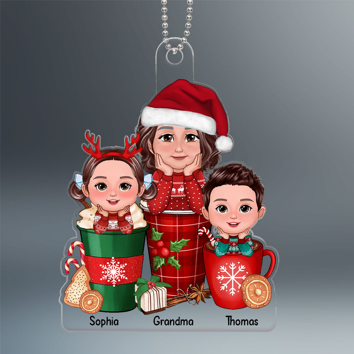 Grandma Grandkids On Christmas Coffee Cups Personalized Acrylic Ornament