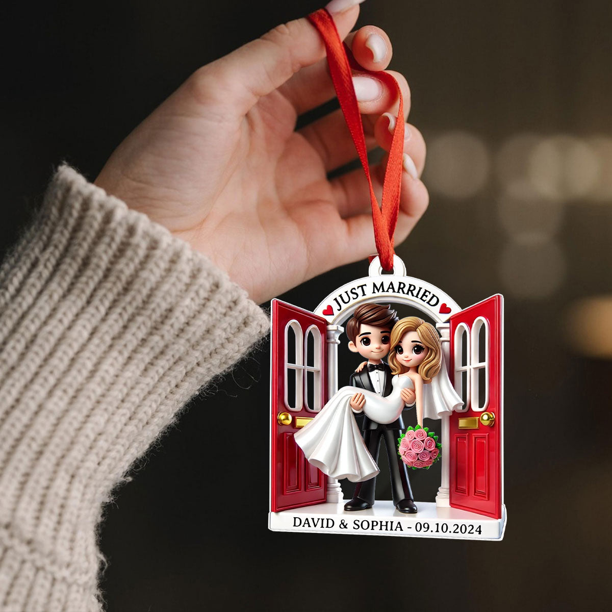 First Christmas Married Ornament 2025, Wedding Couple Threshold 3D Effect Acrylic Ornament, MR. & MRS. Gift