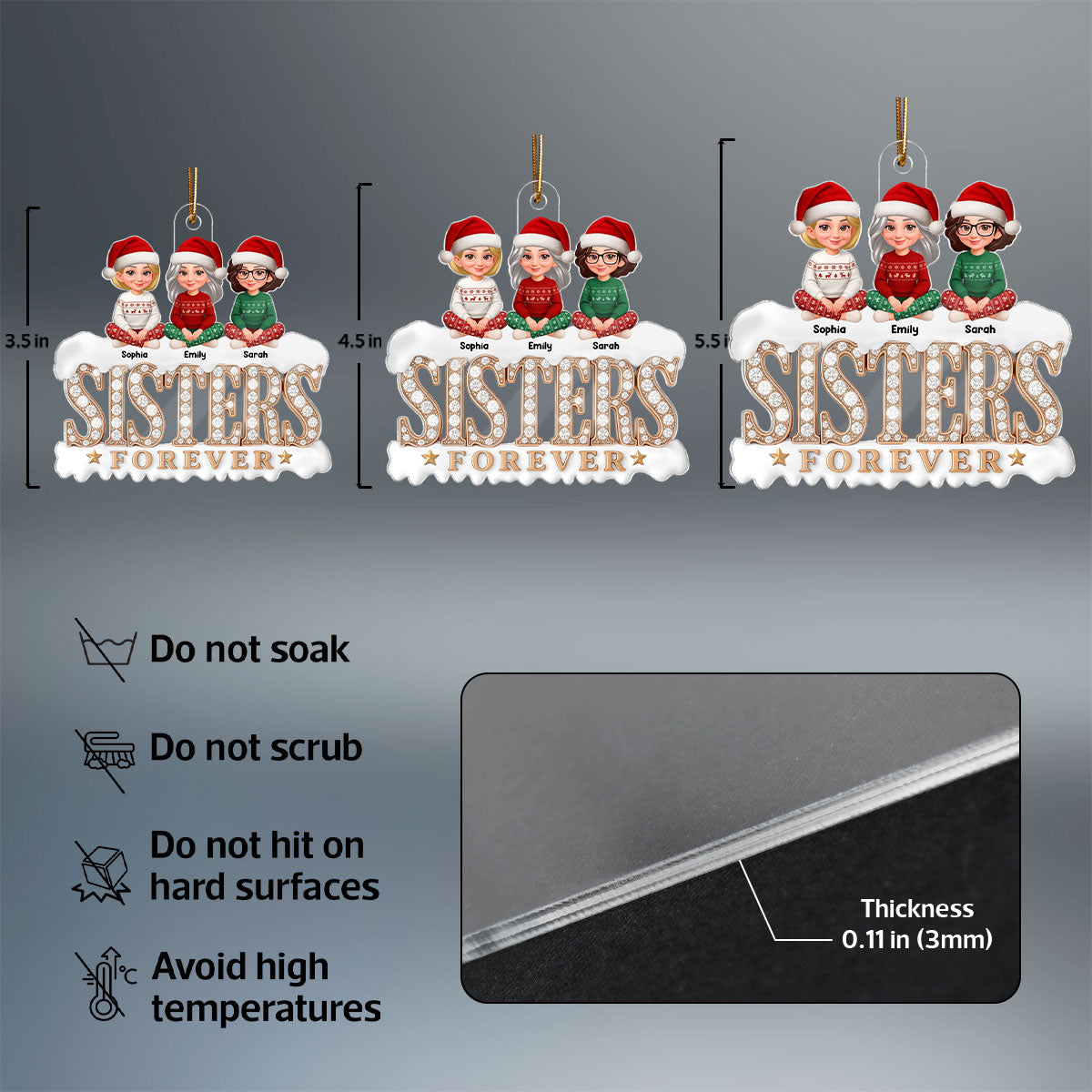 3D Shining Effect Sisters Forever Beautiful Women - Personalized Acrylic Ornament - Gift For Sisters