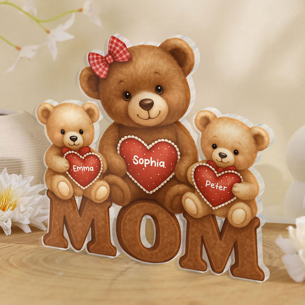 3D Effect Mama Bear Personalized Custom Shape Acrylic Block Plaque, Gift For Mom