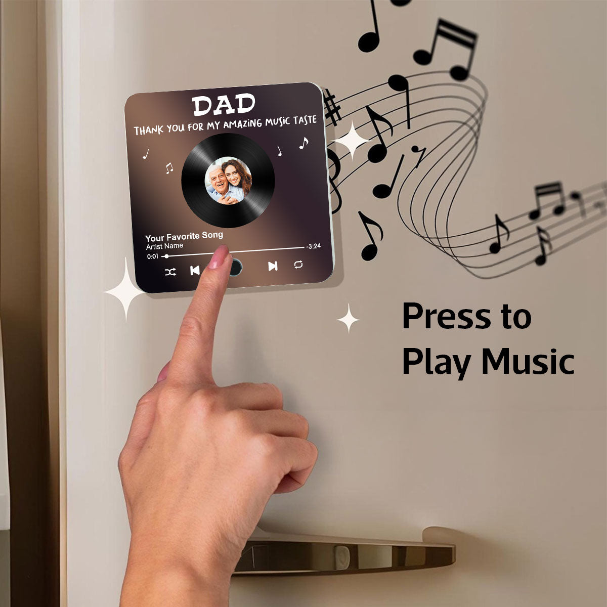 Dad Thank You For My Amazing Music Taste Upload Photo Favorite Song Personalized Music Fridge Magnet