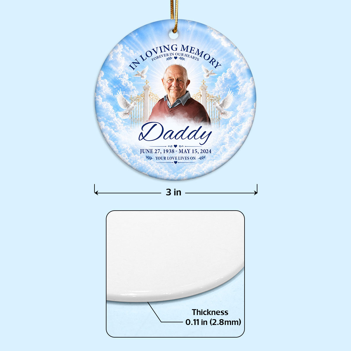 In Loving Memory Your Love Lives On - Personalized Ceramic Ornament - Memorial Gift, Funeral Keepsake