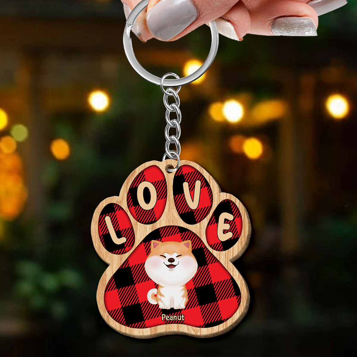 Checkered Paw Dog Mom Personalized Wooden Keychain