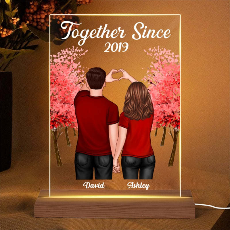 Couple Back View Heart Hands Red Tree Personalized Plaque LED Night Light