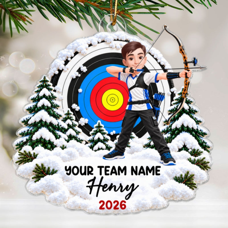 Proud Archer Custom Name And Team Name - Personalized Acrylic Ornament - Christmas Gift For Archery Lovers, Son, Daughter, Grandkids