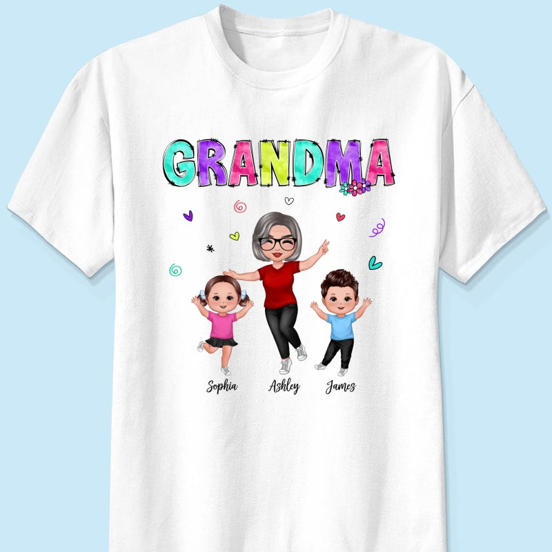 Vibrant Pattern Grandma & Grandkids Personalized Shirt