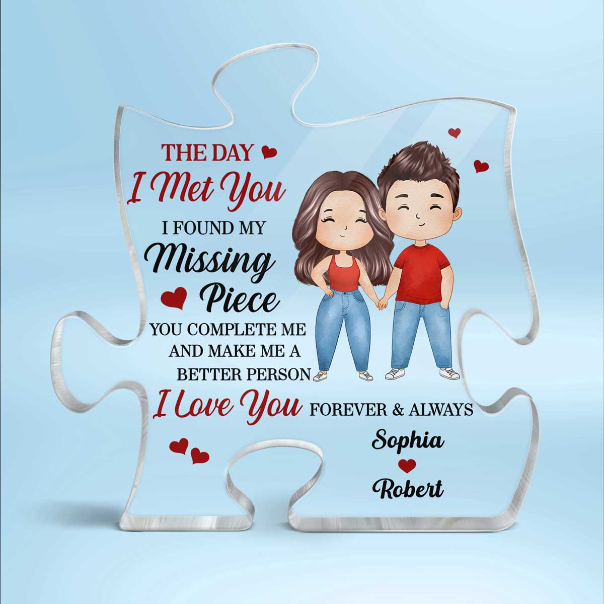 Found My Missing Piece Watercolor Couple Personalized Acrylic Puzzle Plaque