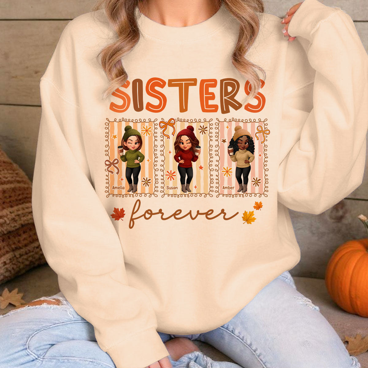 Besties Sisters Forever Fall Season Coquette Bow Personalized Sweatshirt