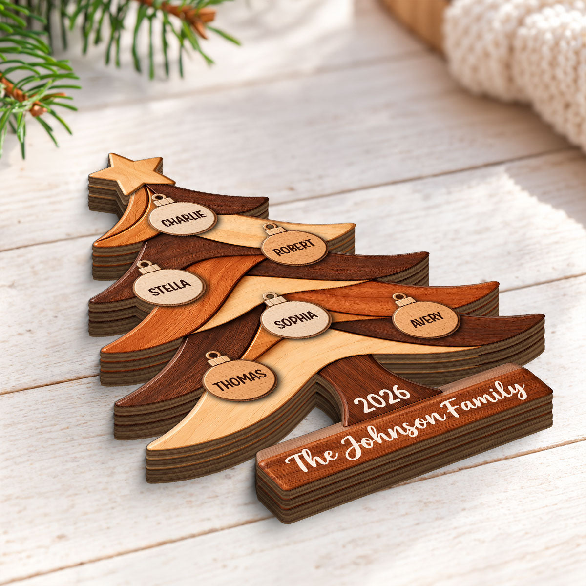 Custom Family Tree - Personalized Wooden Block Plaque - Christmas Keepsake, Christmas Gift For Family