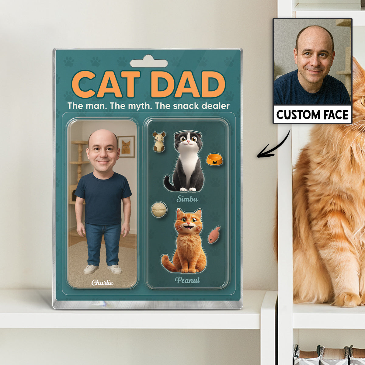 Cat Dad Photo Upload Custom Figure Personalized Acrylic Block Plaque, Father's Day Gift for Cat Lover