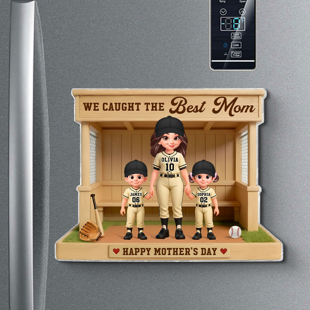 We Caught The Best Mom Baseball Softball Dugout - Personalized Acrylic Fridge Magnet - Mother's Day Gift For Baseball Mom