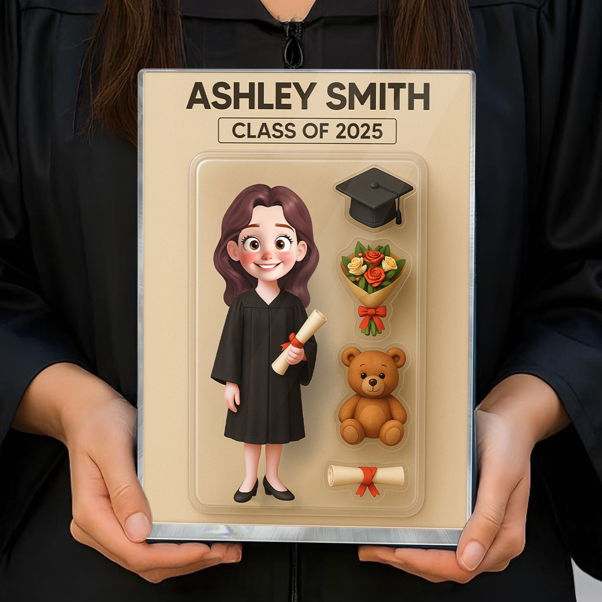 3D Effect Cartoon Funny Style Graduate Custom Figure Personalized Flat Rectangle Acrylic Block Plaque