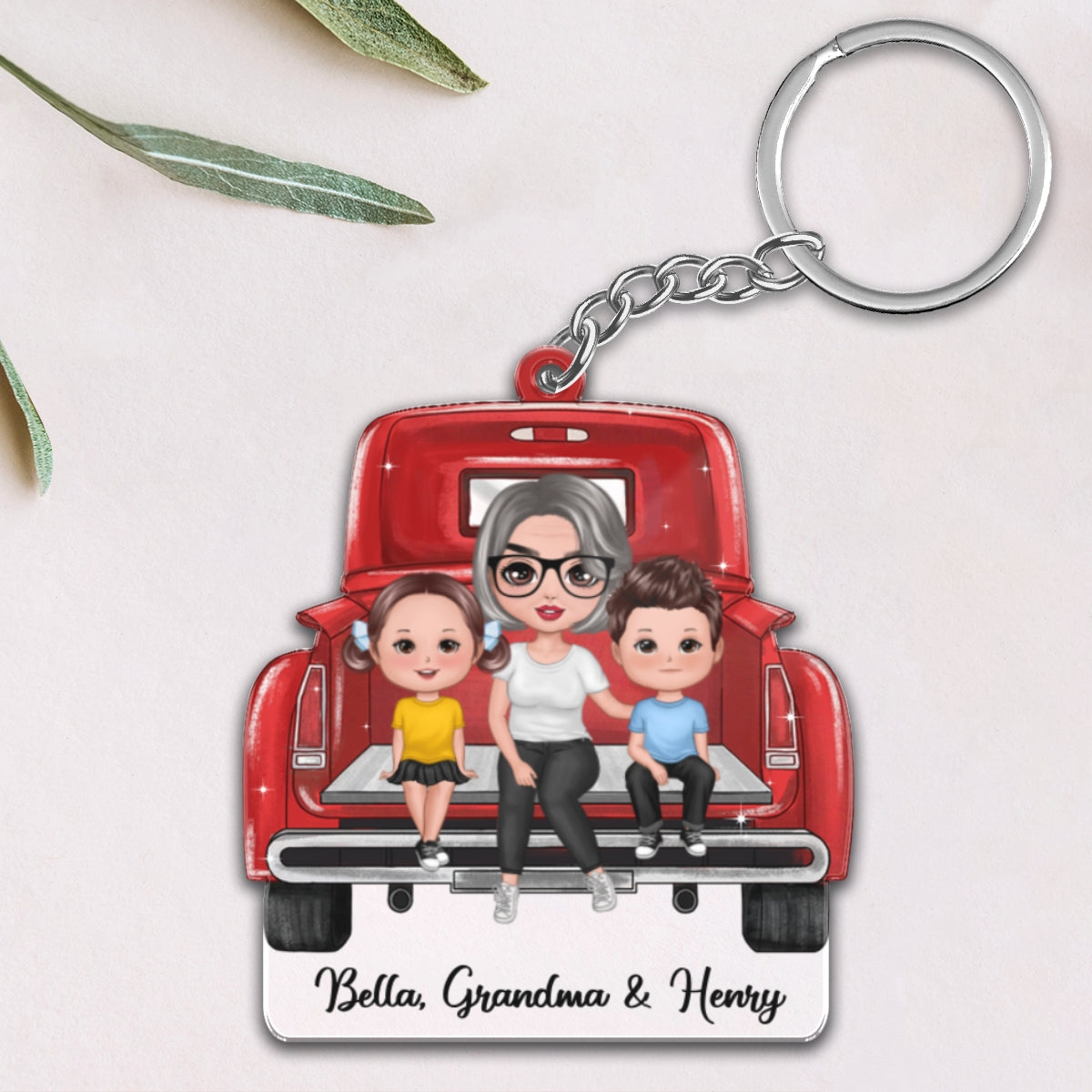 Doll Grandma Grandkids On Truck Personalized Acrylic Keychain