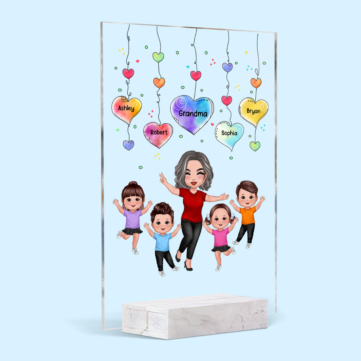 Heart Strings Happy Doll Grandma Mom And Kids Personalized Vertical Rectangle Acrylic Plaque