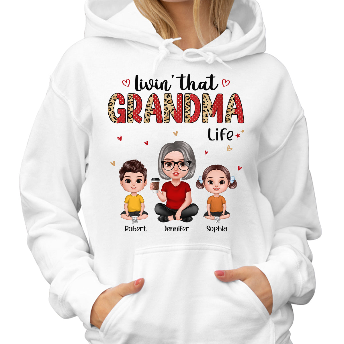 Leopard Polka Dot Realistic Grandma Grandkids Personalized Shirt