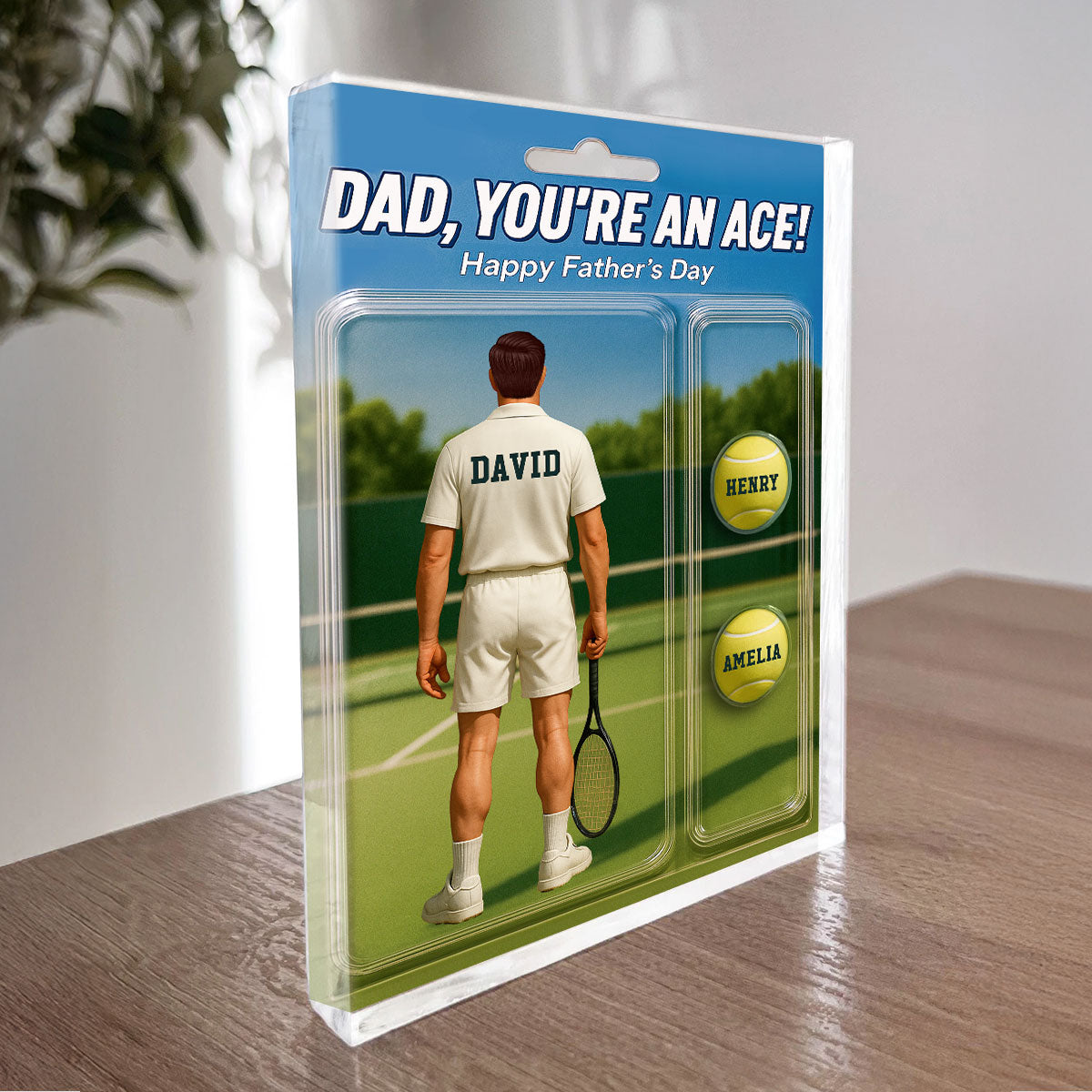 You're An Ace Tennis Dad With Kids' Names Custom Figure Personalized Acrylic Block Plaque, Father's Day Gift For Him, For Dad