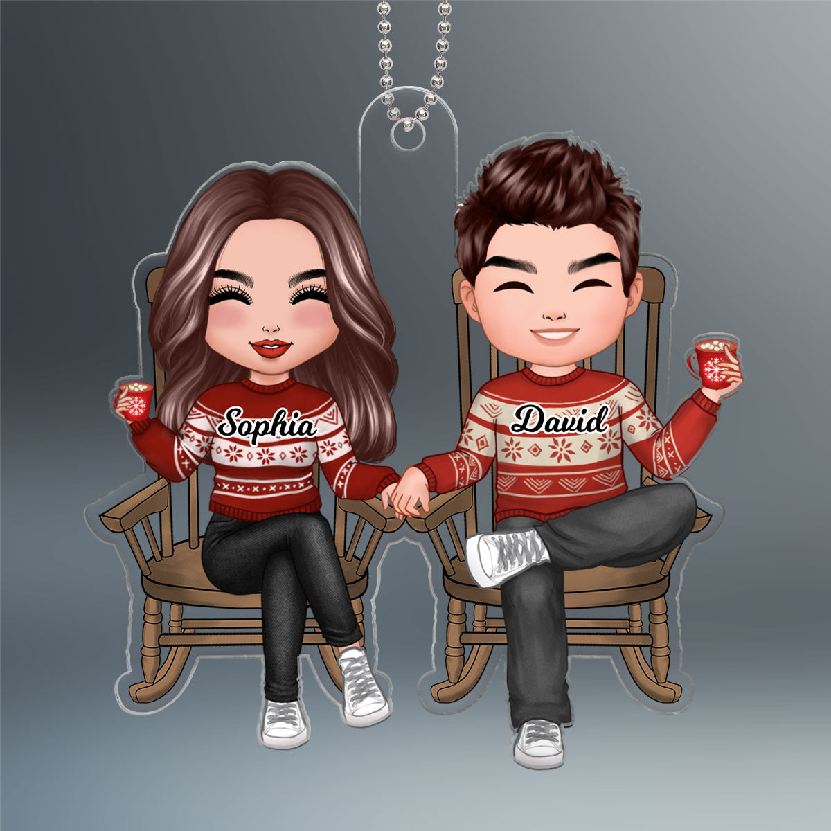Doll Couple Sitting On Chair Christmas Gift For Him For Her Personalized Acrylic Ornament