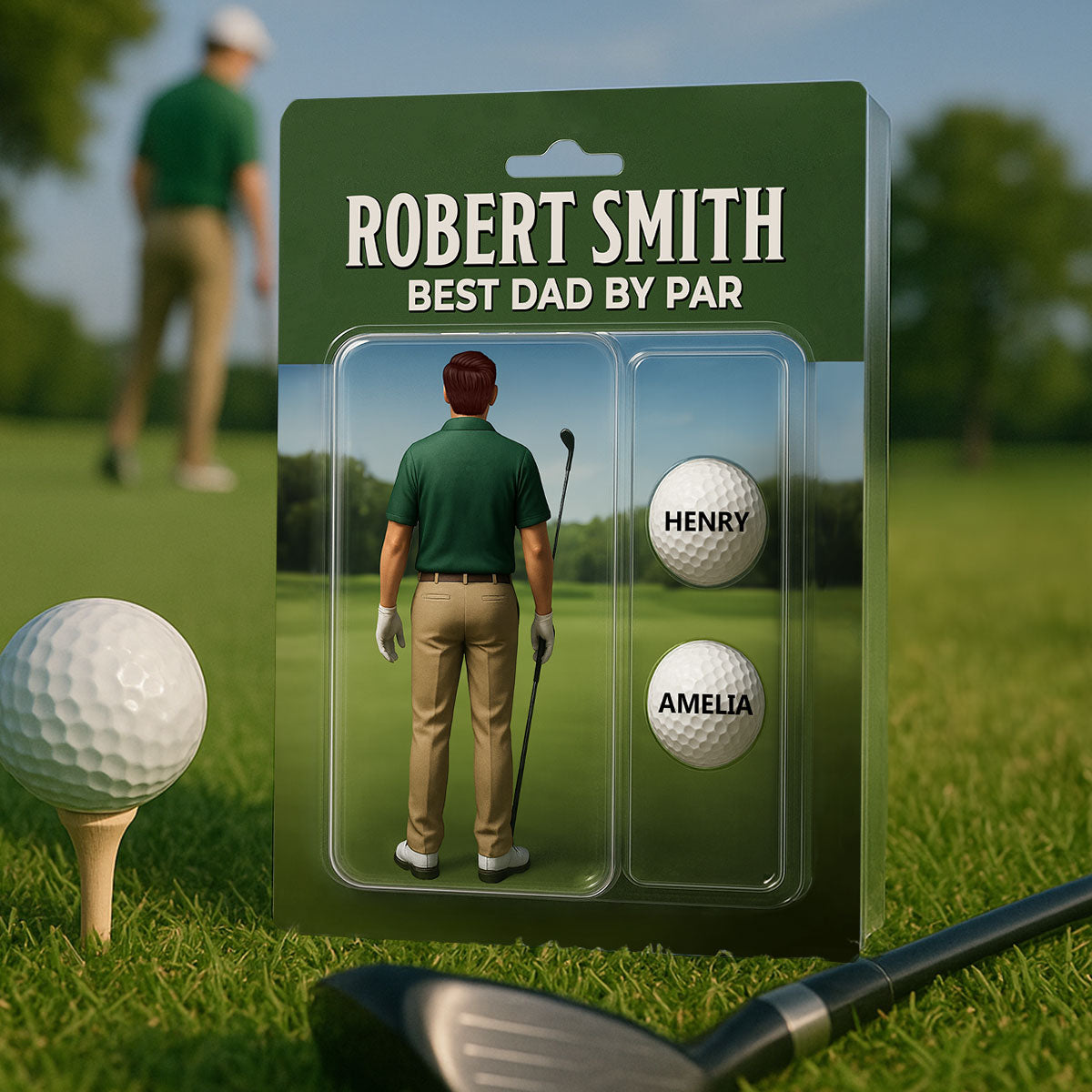 Custom Figure Best Dad By Par With Kids' Names Personalized Acrylic Block Plaque, Perfect Father's Day Gift For Dad, For Him, For Golf Lover